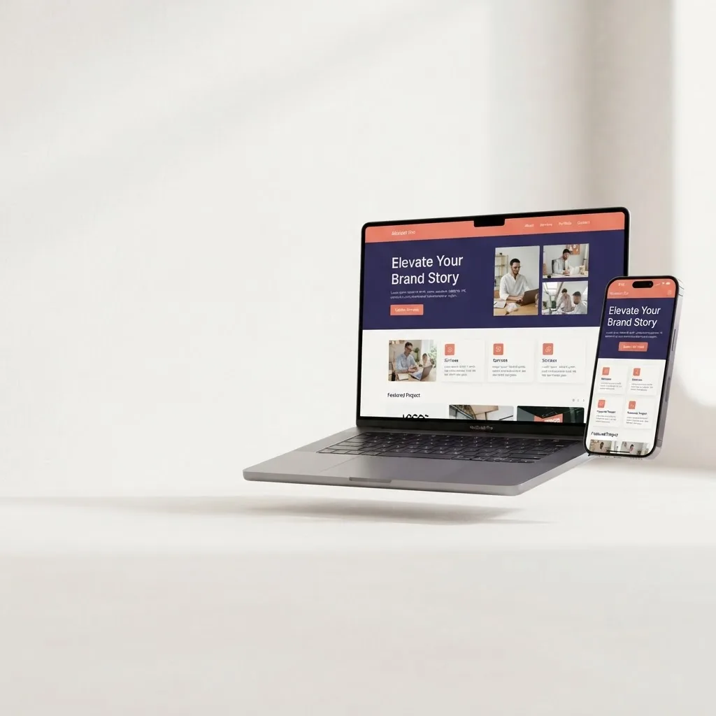 A small business website shown on a laptop and phone