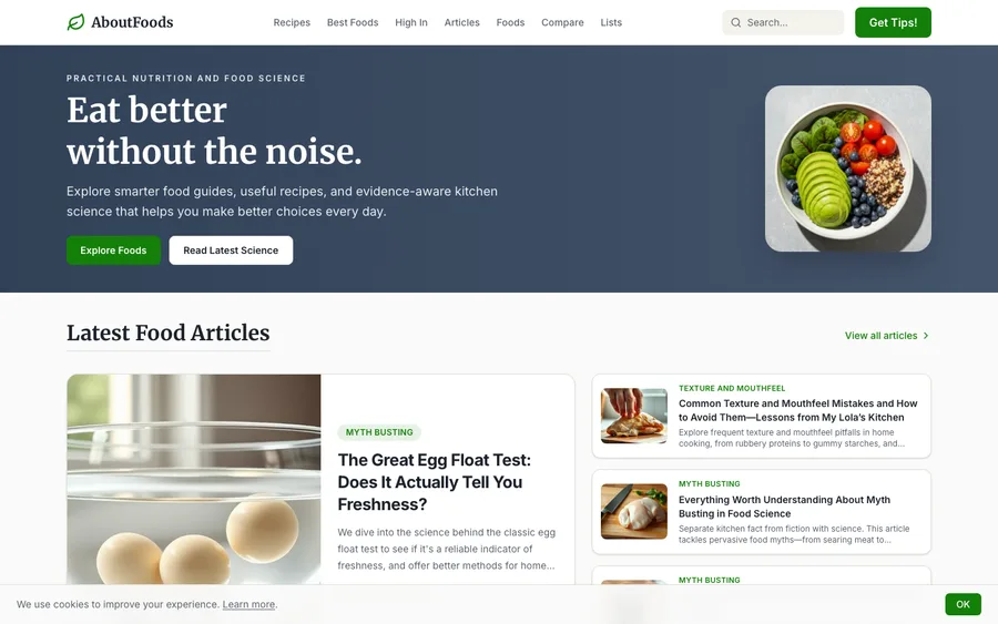 About Foods website design