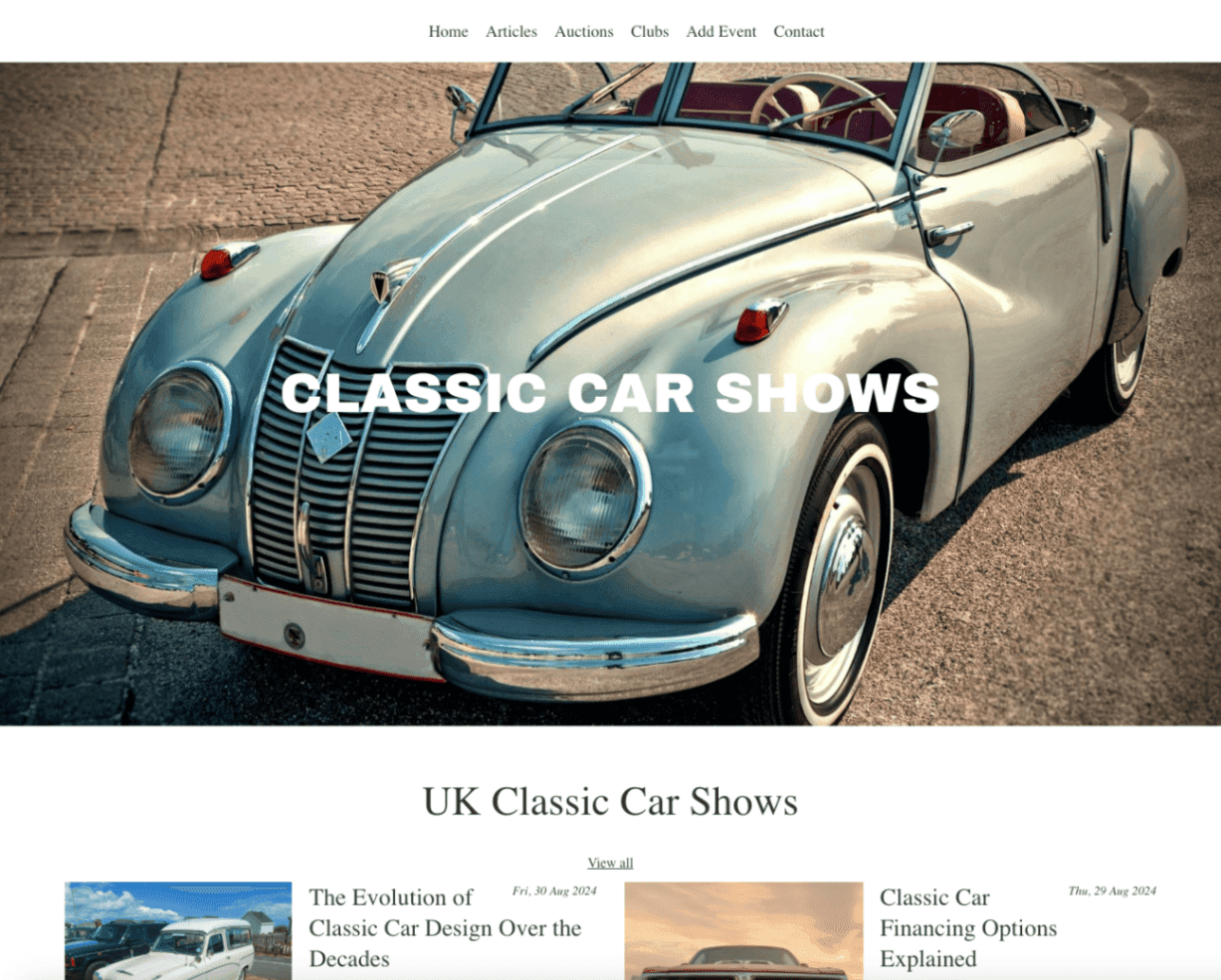 Classic Car Shows website design